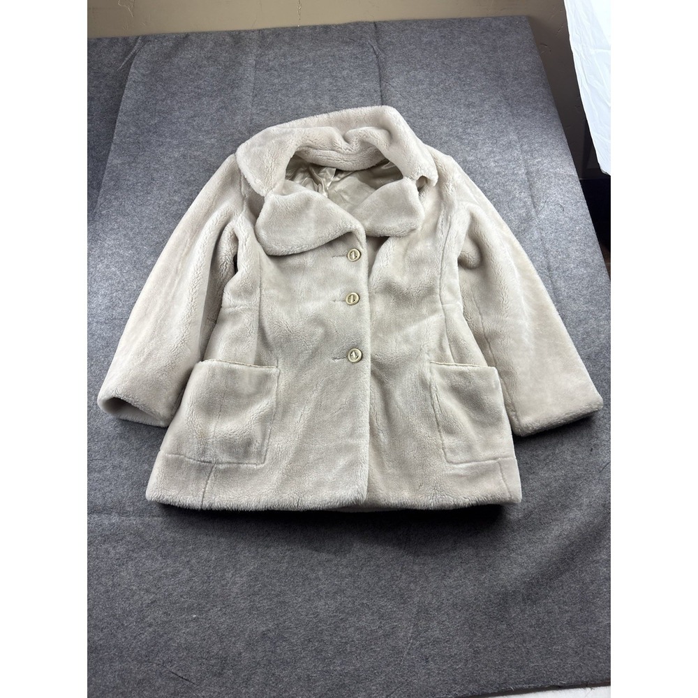 VTG 1950s Borgana Cream Faux Fur Coat Women M? Old Money Classy Elegant READ